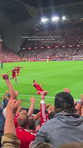Frederico Chiesa scored a late 88 minute winner to beat AFC Bournemouth in their first Premier League home game of the new season - as soon as he scored, Anfield went all limbs and we couldnt stop singing his chant for the next 6 minutes (that's until Mo Salah scored). It was a great night and am glad footy is back in Liverpool (📍Liverpool FC vs AFC Bournemouth, Premier League, August 15, 2025) #liverpool #chiesa #fredericochiesa  #football #PremierLeague 