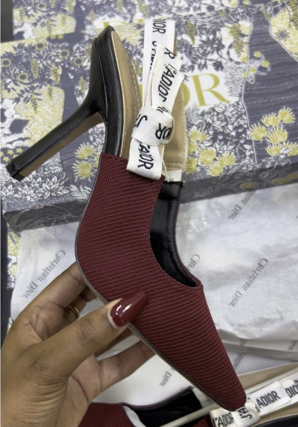 Restocked the Dior heels in maroon sized 36-42 #fypシ゚ #goviral #diorheels #shoecarryke #goviraltiktok 