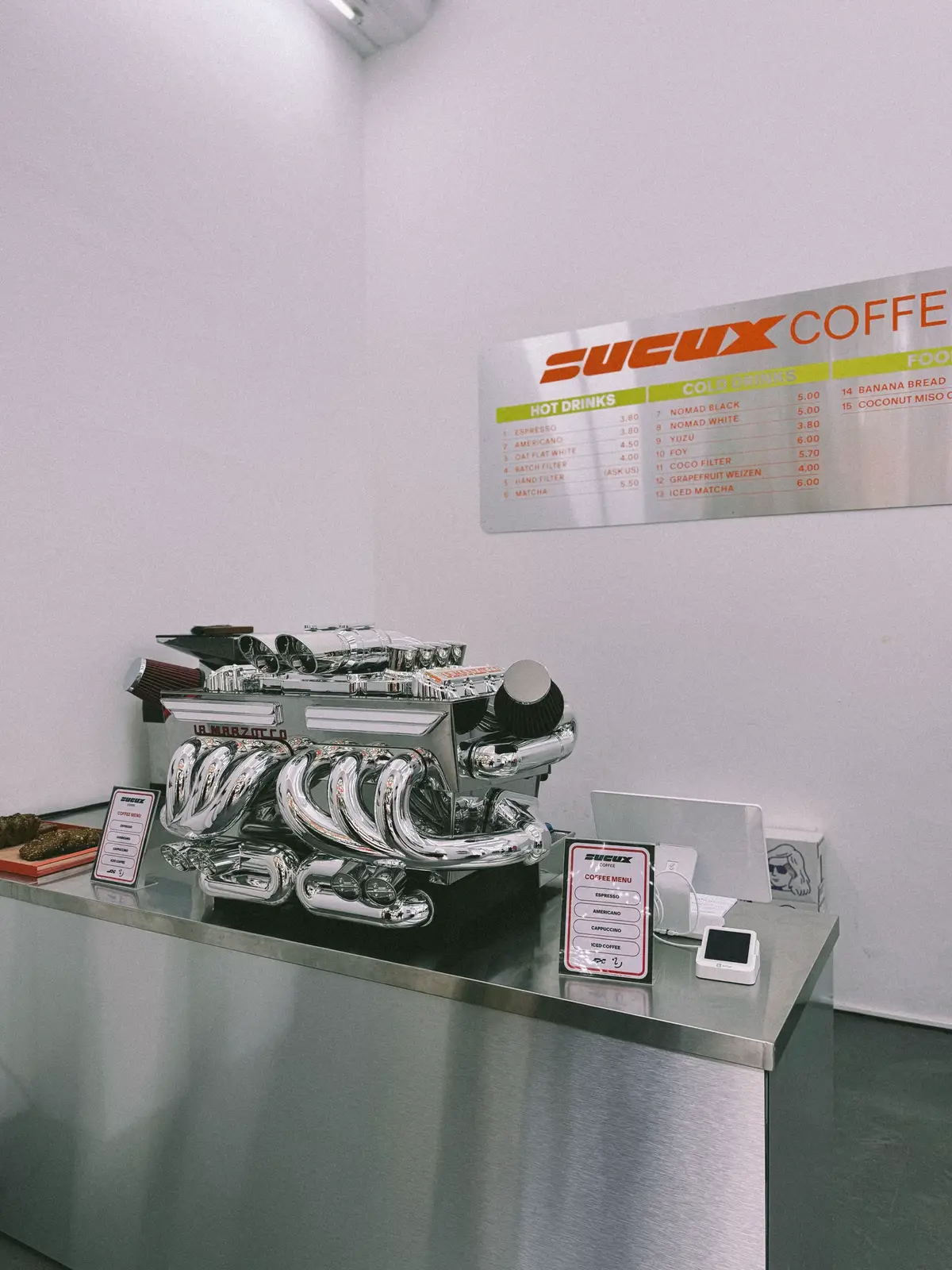 Sucux Coffee, fully loaded with a V8 espresso machine. Elite!!  #espresso #berlin #coffeeshops #berlincoffeeshops #coffee 