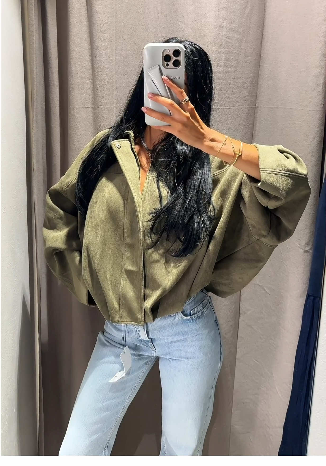 Viral green Zara suede bomber jacket try on>>> perfect for autumn 🍂💚