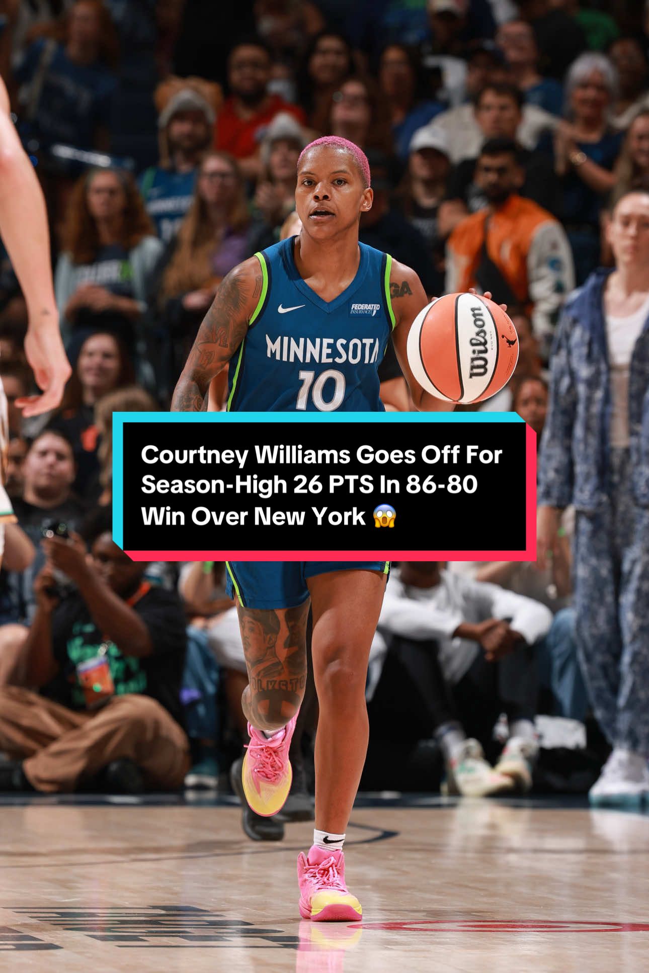 Courtney Williams COULD NOT be stopped vs. the New York Liberty 😤 Williams dropped 26 PTS (season-high), 5 REB, 5 AST and 3 3PM Her efforts uplifted the @Minnesota Lynx to an 86-80 victory over the Liberty, and 3-0 in the regular szn series! #WNBA #minnesota #topperformer 