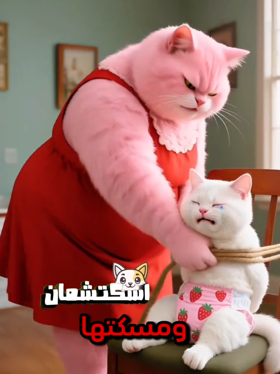 القطة مياو نفخت امها وهي نائمه 😨😱#كرتون_قطط #قصص_قطط #قطط #لك #ai 