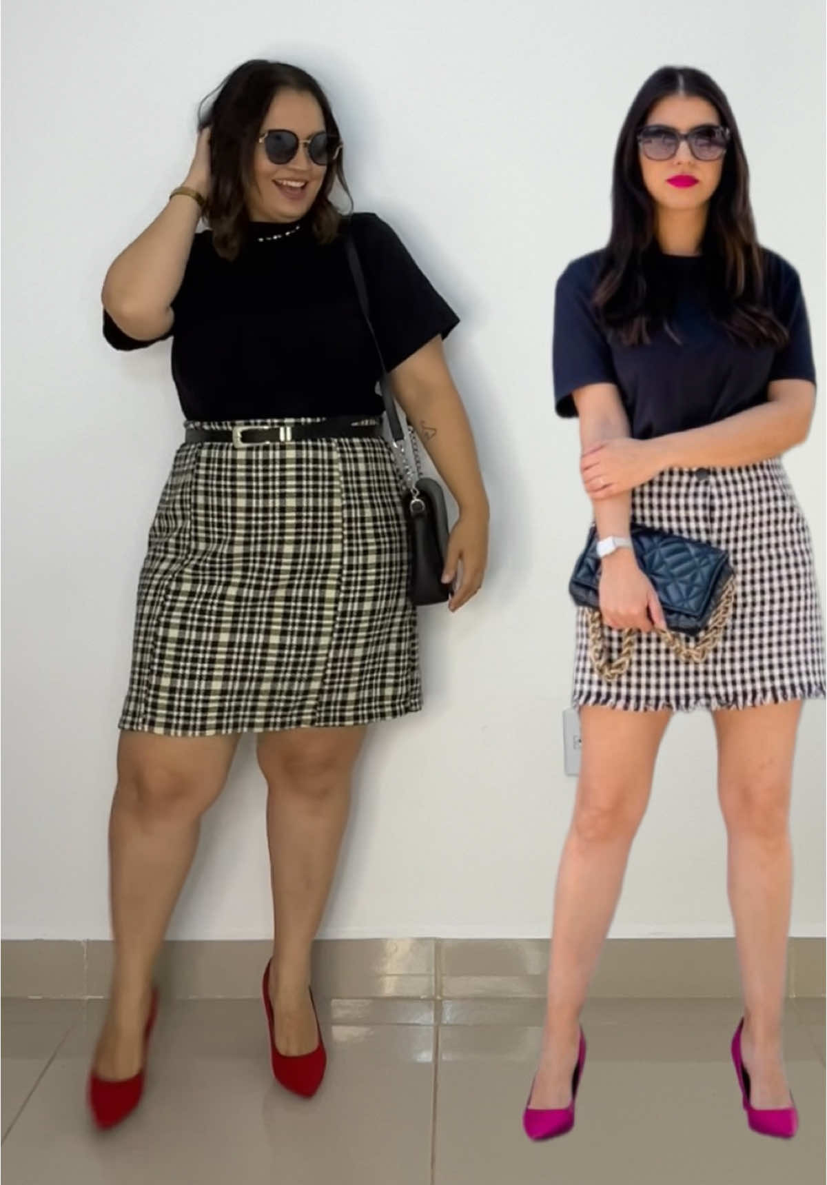 Look plus size saia xadrez, look estiloso plus size, look fashion plus size, mini saia xadrez, scarpin #moda  #fashion  #plussize  #plussizefashion  #fy 