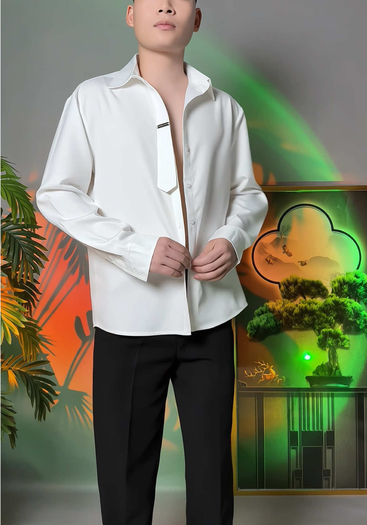 Áo sơ mi nam dài tay nẹp cà vạt đính tag kim loại chất cotton lạnh #aosomi #aosominam #thoitrang #hottrend #xuhướng 