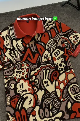 Kaos Polo shirt  Pria Motif fullprint gambar cute doodle kerah list 1 #kaospolo #kaosshirt #motiffullprint #OOTD #viralvideo 