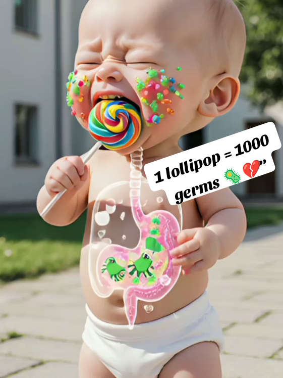 1 lollipop = 1000 germs 🦠💔” That fallen lollipop looks tasty 🍭 but it hides thousands of invisible germs 🦠. When a baby eats it, those germs can cause pain, sickness, and tears 😢. Parents, protect your kids — one small mistake can lead to a big problem 💔. @fyp @Trending Show @Watermelon  #CandyTruth #BabyHealth #ParentsAwareness #ForYou #ViralVideo