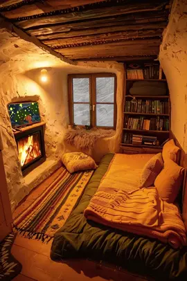 in auch a cave cozy cabin and outside snowfall #CalmAndCozy #RainyVibes #GentleRain 