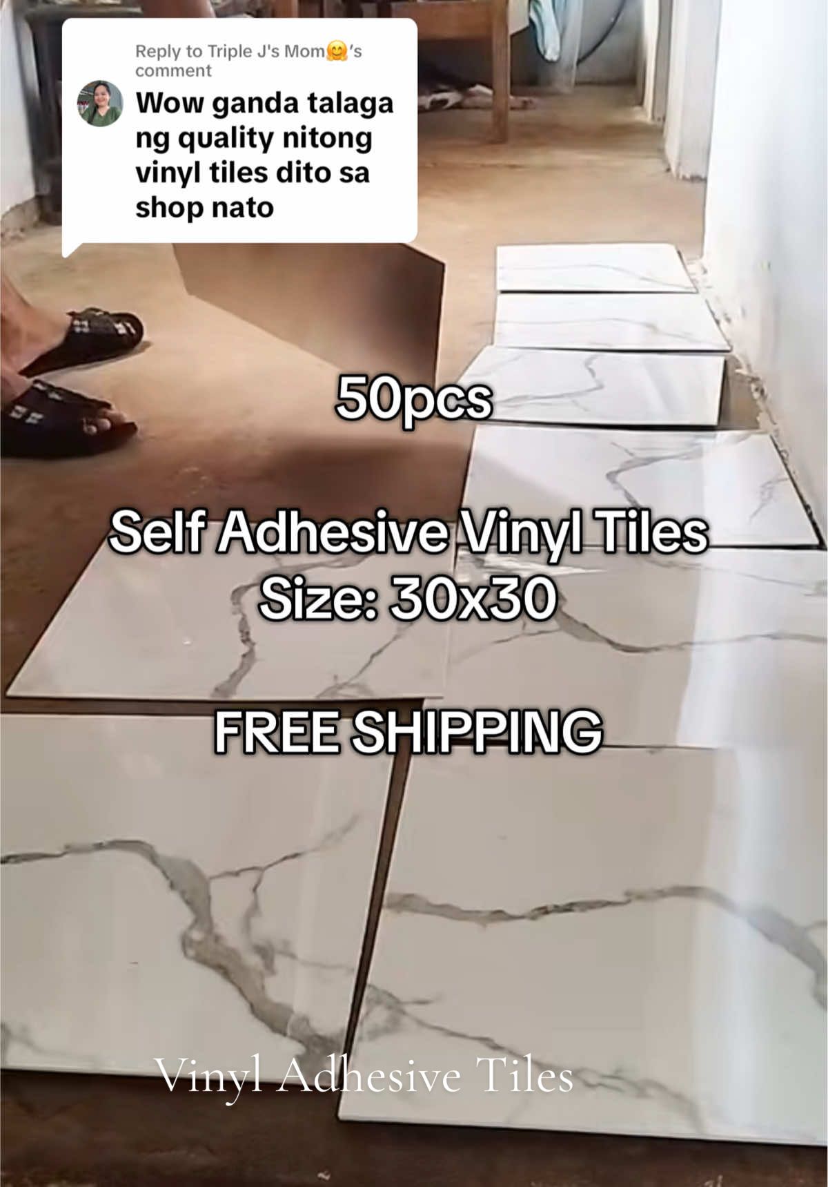 Replying to @Triple J's Mom🤗  Legit na maganda yung Quality ng ating Adhesive Marble Vinyl Tiles mga boss. #vinyladhesivetiles #adhesivetiles #floorvinyltiles #vinyladhesive #adhesivefloortiles 