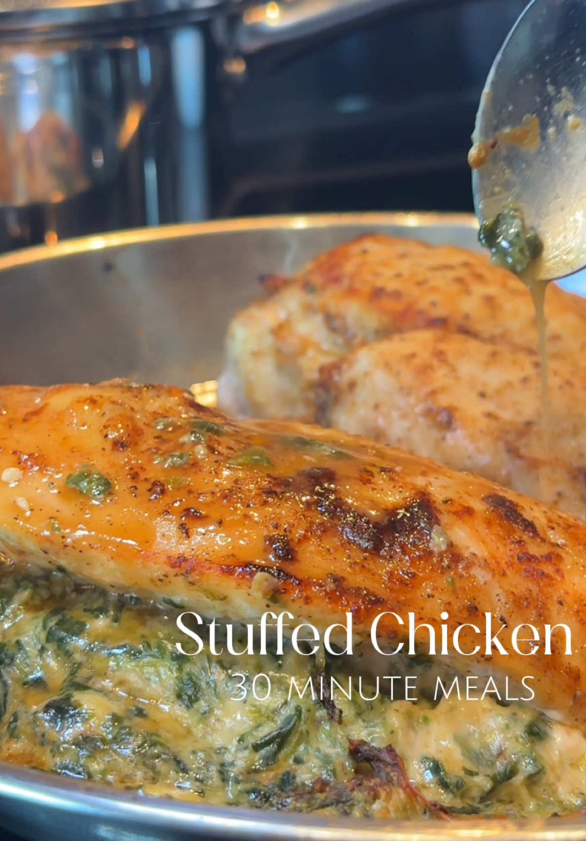 Stuffed Chicken 🤤 - it was my man's first time having it and he literally can't stop talking about it 😂 Spinach Artichoke Dip… but make it dinner. Juicy chicken breasts seared golden, baked until perfect, and loaded with creamy spinach-artichoke filling. You’ll need: 	•	2–3 chicken breasts 	•	1 bag frozen spinach (thawed & squeezed dry) 	•	1 cup chopped artichoke hearts 	•	½ cup Parmesan cheese 	•	1 block (8 oz) cream cheese, softened 	•	Salt, pepper, garlic powder, paprika, onion powder 	•	Olive oil How to make it: 1️⃣ Mix spinach, artichokes, Parmesan, cream cheese + seasonings. 2️⃣ Slice a pocket in each chicken breast & stuff with filling. 3️⃣ Rub chicken with olive oil + season outside. 4️⃣ Sear 2–3 min per side in oven-safe skillet. 5️⃣ Bake at 375°F for 15–20 min, until 165°F inside. 6️⃣ Rest, slice, devour. Save this for when you need a quick but fancy-feel Sunday dinner. 🥬🧄🧀  #chefmilliemill #EasyRecipe #sundayreset #sundaydinnervibes #BlackTikTok #fyp #fypシ #comfortfood #fy #foryoupage 