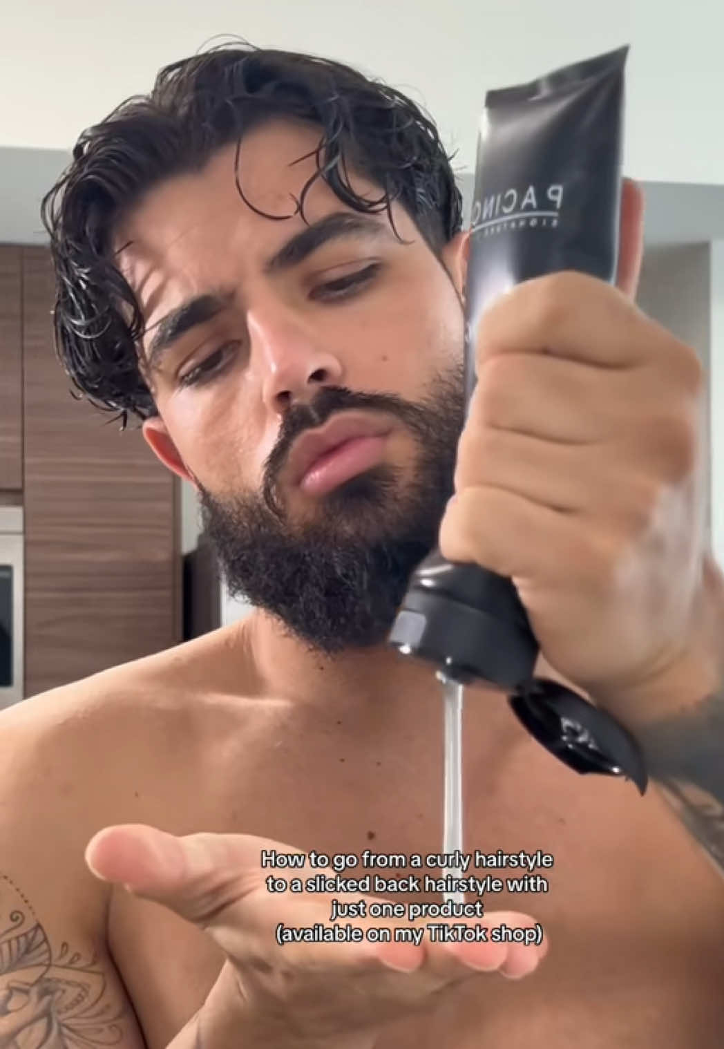 How to go from a curly hairstyle to a slicked back hairstyle sigh just one product  (available on my TikTok shop) #hairstyle #menshaircut #hairtutorial #peinados #hairstyletutorial 
