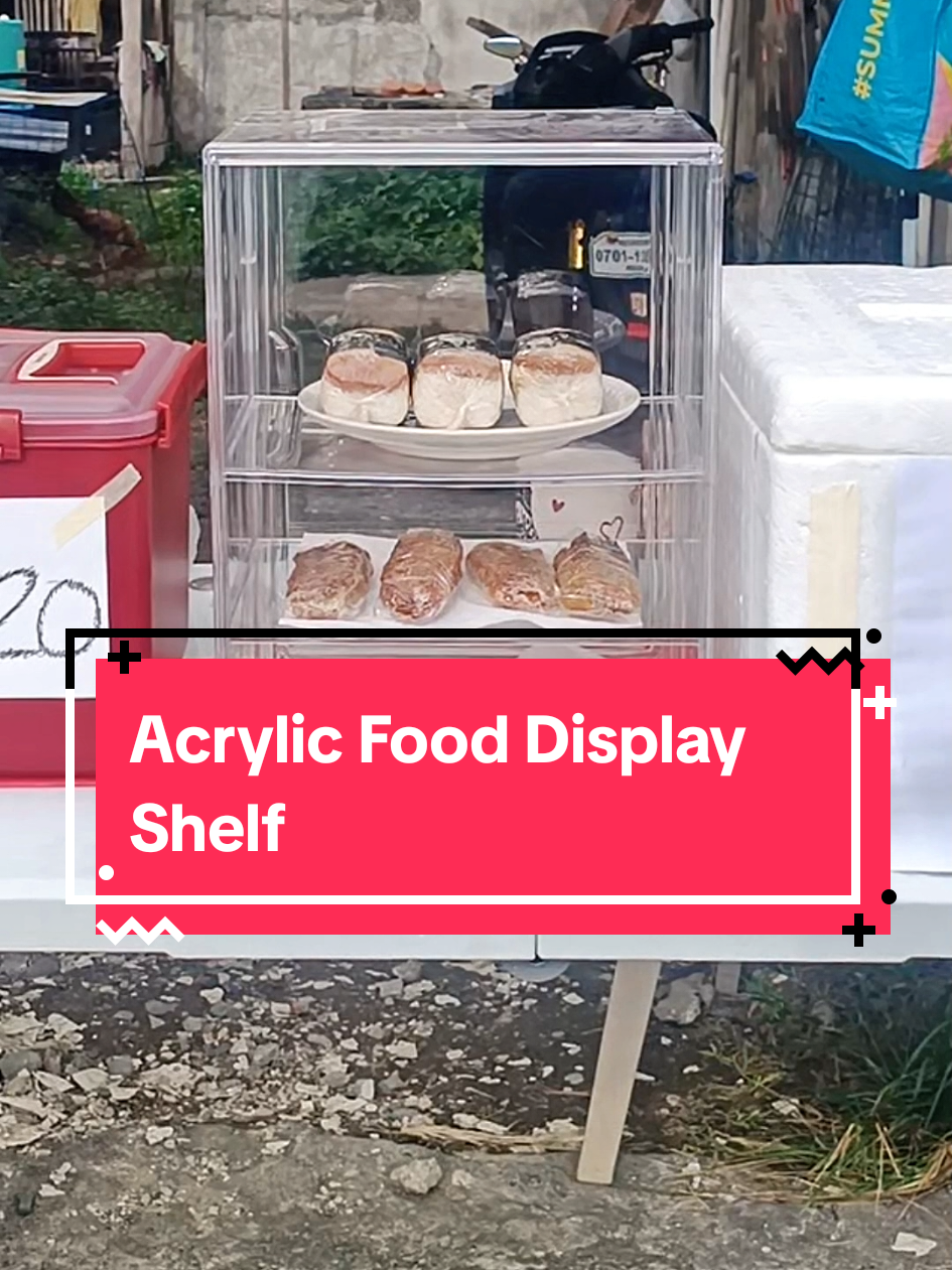 Replying to @yunkifinds Here you go. A must-have for small food preneurs. This acrylic food display shelf can help showcase your paninda but they stay protected from flies and dust. ♥️ #acrylicdisplayshelf #fooddisplayshelf #foodstall #musubiseller #negosyoideas 