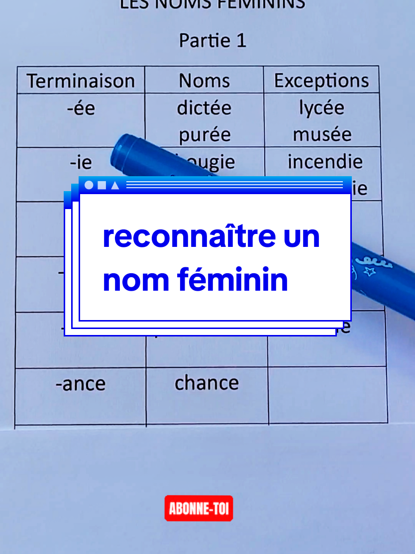 comment reconnaitre un nom féminin par sa terminaison #masculinfeminin #bienparlerfrançais #apprendrelefrançais🇫🇷 #apprendrelefrançaisenfrance 