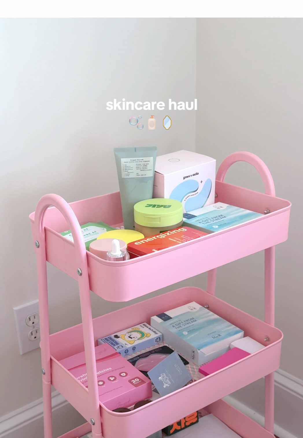 🪞 stocked pink rolling cart with skincare haul 🪞 @goodal USA @bringgreen_official @WHIPPED plus more! #skincarehaul #skincareroutine #skincareproduct #skincarejunkie #kbeautyskincare 
