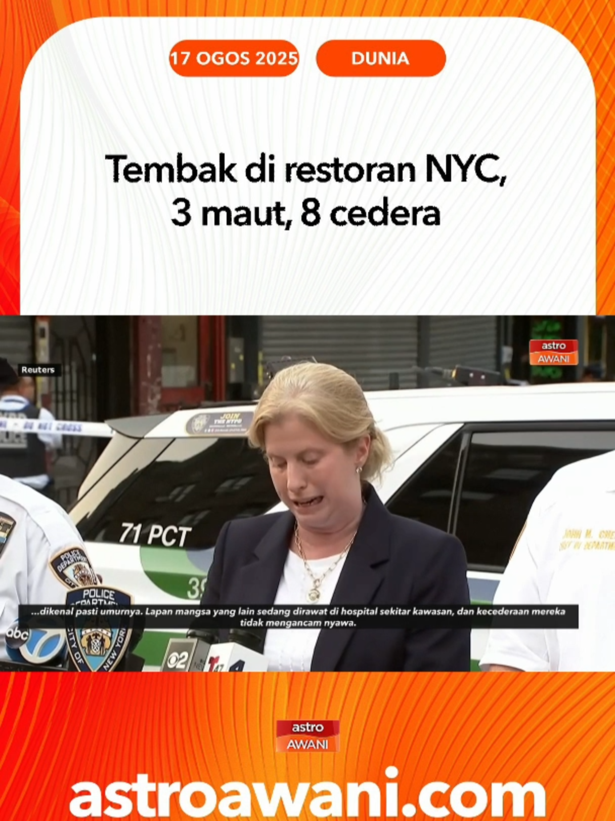 Insiden tembakan di sebuah restoran Brooklyn mengorbankan tiga orang dan mencederakan lapan yang lain, dipercayai berpunca daripada pertikaian dalam kelab yang sesak. #AWANInews