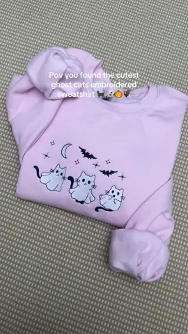 Click the link to the cutest Halloween embroidered spooky season ghost cats sweatshirt and tshirt 🎃 👻 🦇 🐈‍⬛ #spookyseason  #spookyszn #halloweentok #halloween #halloween2025  