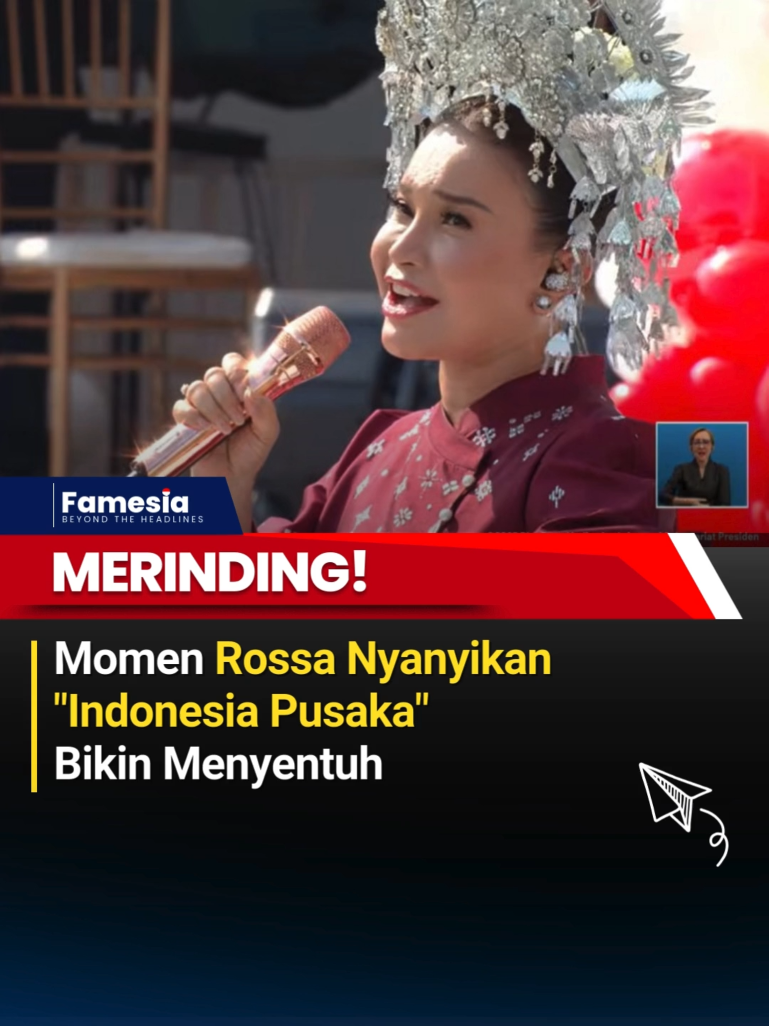 MERINDING! Merinding! Diva Rossa tampil di Istana Merdeka saat HUT RI ke-80 🇮🇩 🎤 Lagu: “Indonesia Pusaka” karya Ismail Marzuki   🎼 Aransemen: Melly Goeslaw & Anto Hoed   👘 Busana: Adat Minangkabau, merah maroon + suntiang silver Dengan penghayatan penuh, suara Rossa membius seluruh hadirin.   Versi baru lagu ini: orkestra + kontemporer, tetap jaga jiwa patriotik.   Netizen: “Ini bukan sekadar nyanyi, ini doa untuk Indonesia.”   Ada yang menangis, ada yang diam terpaku.   Satu menit yang bikin kita ingat: kita punya tanah air yang sakral. 📌 Momen ini bukan cuma hiburan. Ini pengingat.   Bahwa Indonesia adalah pusaka… tempat akhir menutup mata. #Rossa #IndonesiaPusaka #HUTRI80 #IstanaMerdeka #Minangkabau #DivaIndonesia #fypシ #Famesia