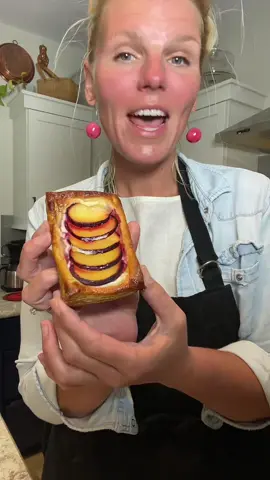 Wow your dinner guests with these beautiful plum pastries! #EasyRecipe #puffpastry #plums #dessert  Ingredients  1 sheet of thawed puff pastry  4 oz cream cheese 2 tablespoons of sugar 2 large plums 1 egg + 1 teaspoon water(for the egg wash)  Sprinkle of sugar and sea salt to finish.  Directions  Preheat oven to 425*f  Cut the thawed puff pastry into 6 rectangles. Place on a cooking sheet lined with parchment paper. With a knife, score around the puff pastry leaving 1/2” boarder. In a bowl microwave cream cheese for 20 seconds. Add 2 tablespoons of sugar and whisk until smooth. Add 2 teaspoons of cream cheese mixture to the inside rectangle of pastry. Spread the mixture evenly. Slice plums into about 1/8” inch slices. Arrange plums on top of cream cheese, overlaying them slightly. Sprinkle a bit more sugar and some flaky sea salt over plums. Mix egg and water for egg wash. Brush the boarder of pastry. Bake in oven for 24-26 minutes. 