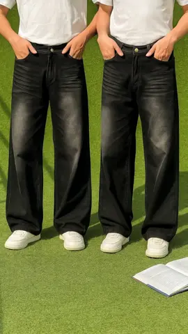 Celana Jeans Wide Leg Wisker Lebar Gombrong Skena Black Wisker pria loose #fyp #fashiontiktok #diskontiktokshop 