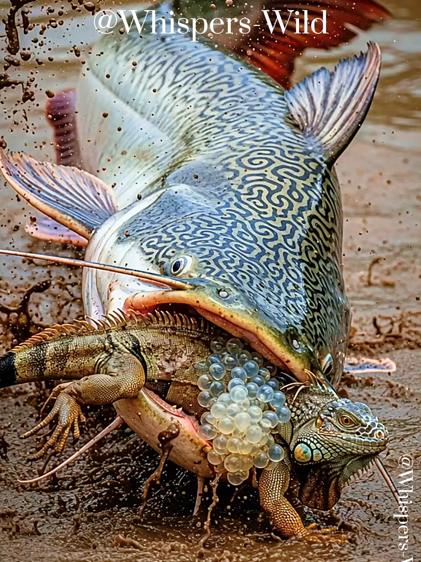Giant Catfish Nearly Devours Lizard, Wild Nature's Miraculous Escape#wildanimals #wildanimal #river #animals
