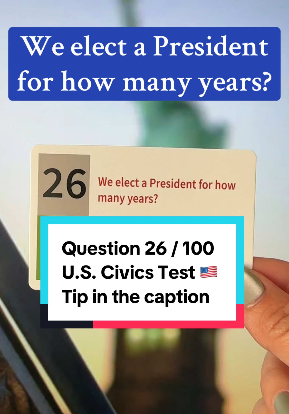 ➡️ Civics Q26: We elect a President for 4 years 🇺🇸🗳️ 🧠 Memory trick: Think of the car brand “Ford = 4” 🚗 just like a President, you get a new one every 4 years (unless re-elected) . . . .  #CivicsTest #USCitizenship #StudyWithMe #uscitizenshipinterview  #tiktoklive 