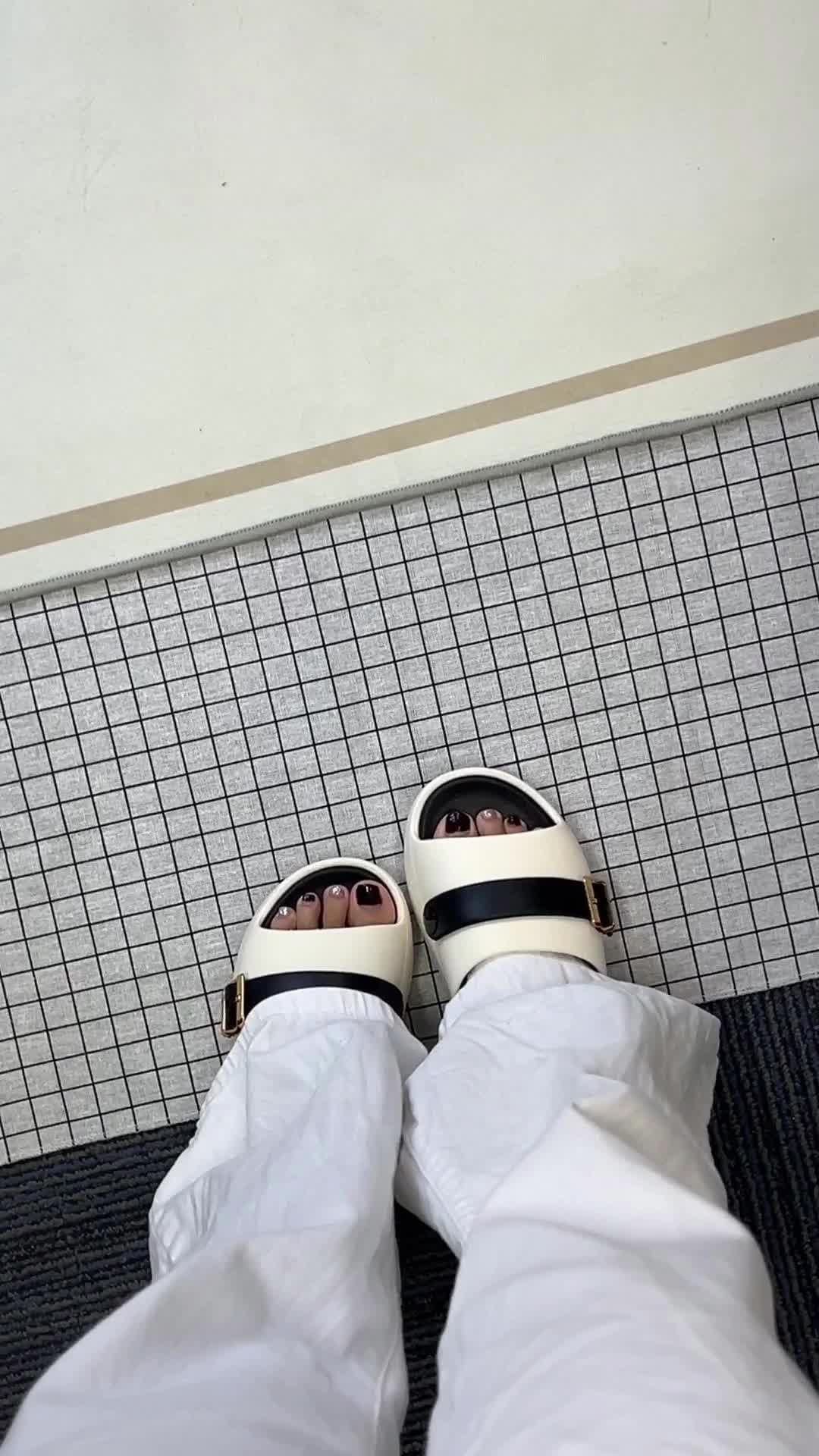 MIRANO women fashion new design thicksole comfortable casual rubber slip on ladies sandal wedge gold buckle durable high heel Walking Shoes slip on Footwear combination colors Korean Elegant Sandals Non-slip Slippers For Girls 8325-2 White Summer 