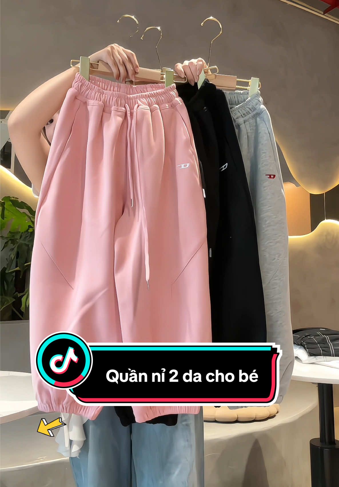 Quần nỉ 2 da logo thêu sắc nét, phong cách hàn quốc bo gấu cho bé từ 20-61kg. #megaoreview123 #quanaotreem #quanbetrai #quanbegai #quannichobe 