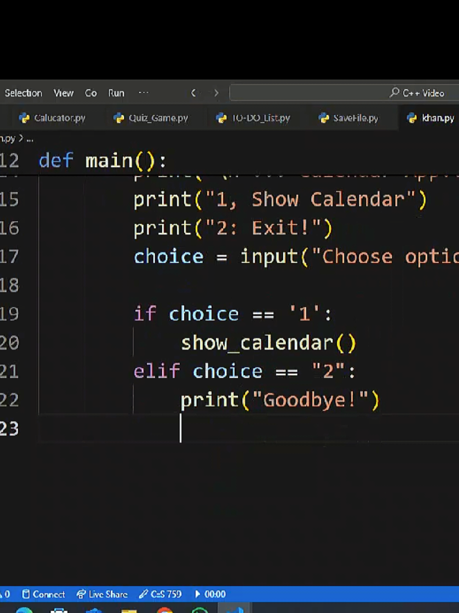 Advance Python create Calendar App (CLI). #codewithme562 #foryou #videos #viral #creatorsearchinsights 