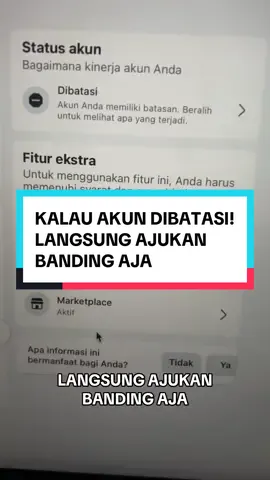 Kalau akun kamu dibatasi, bisa langsung ajukan banding aja. #facebook. #dibatasi #tutorial 