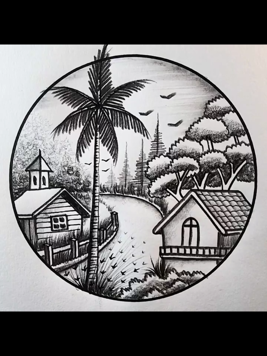 let's draw beautiful nature in circle with a pencil ✏️  . . . #draw #drawings #usatiktok🇺🇸 #drawingprocess #drawingtutorial 