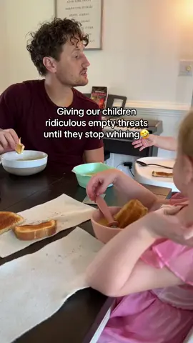 We can’t believe it’s been 1 year since this whole interaction happened🤣  To answer many frequently asked questions…. 1. It’s potato soup and toast. 2. They were ill because they didn’t nap, wanted a snack instead after already having one, and I really think they just wanted to fight haha. 3. This video was SO unserious. We joke like this with them all the time. Sometimes kids just whine🙃. 4. They ended up eating their entire bowls after this and were completely fine. We have to joke to get through the roller coaster emotional days guys. These girls are so loved and taken care of, don’t worry🤍  #parenting #toddler #husband #dad #dadjokes 