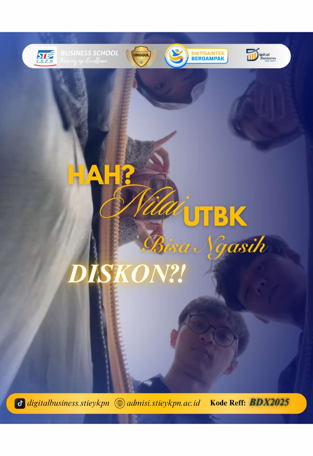 📢 Lulusan SMA/SMK, masih bingung pilih kampus? STIE YKPN Yogyakarta membuka pendaftaran melalui jalur nilai UTBK. Tanpa tes tambahan, langsung daftar dan nikmati diskon biaya kuliah hingga 100% berdasarkan skor UTBK-mu. Gunakan kode referensi BDX2025, link pendaftaran di bio!🫰🏻 Segera daftar dan wujudkan impianmu di dunia bisnis digital! #stieykpn #digitalbusiness #bdx2025 #kuliahdigital #kampusdigital     
