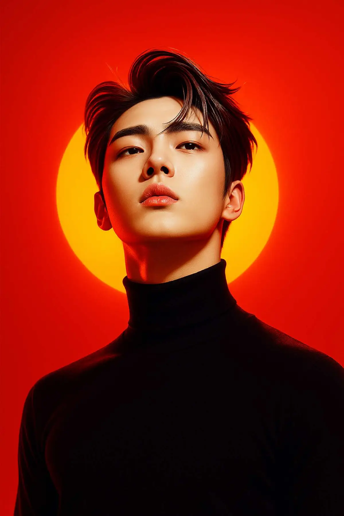 1. Open ChatGPT 📲 2. Upload your photo 📸 3. Paste the prompt 👇 1. Create a futuristic high fashion portrait, a bright red background with a large orange halo behind the model's head like the sun. The person has fair skin. the person wears a tight black turtleneck, his shoulders are slightly tilted, his head is tilted back and his eyes are looking up proudly. The strong light from behind creates an impressive silhouette effect. Main colors: black, red, orange. Modern fashion style, minimalist but powerful. 2. A stylish man (same person in the picture) with a wearing dark velvet, swoops in with confidence in a gloomy studio. The background has dramatic blue smoke on the left and red smoke on the right for a cinematic look. He is wearing multiple rings and a luxury watch, which adds to the classy feel. The lighting accentuates his features and style. 3.A high-resolution, studio-style portrait of a young East Asian male with modern, stylish features. He wears a black suit jacket with a deep neckline, revealing a partially unbuttoned satin black shirt and a silver crescent moon necklace. One ear is adorned with a modern silver ear cuff. The background is a smooth gradient from light grey to soft blue, clean and minimalist. Lighting is soft and frontal, eliminating shadows while highlighting facial contours naturally. Composition is centered, eye-level angle, with a narrow depth of field that keeps the face in sharp focus. Aspect ratio: 9:16. Style: semi-realistic, editorial fashion portrait, suitable for profile or avatar. 4. A surreal studio portrait of a young man wearing a tailored black suit and white shirt, standing against a deep red background. His gaze is confident and intense, and he is wearing a gold ring and a chain bracelet. Hands clasped under chin with calm expression and sharp eyes. The image is highly detailed, dramatically lit, and sharply focused, in the style of a fashion magazine cover.=-v 6 --style raw --ar 3:4 --q 2 --hd 5. Hyper-realistic 9:16 cinematic portrait. A young man wear a black suit, white shirt, black tie, red-tinted sunglasses, and a [ Hairstyle ]. Dark gradient background with haze and rim light flare. Calm, confident, serious expression. Moody, soft studio lighting. Style: 4K, editorial, noir, fashion-forward, professional. 6. A hyper-realistic, cinematic 9:16 portrait of a man standing on a bustling city street at twilight. He’s wearing dark sunglasses with warm-toned reflections of neon signs visible in the lenses. The man is dressed in a dark wool overcoat layered over a high-neck black turtleneck. The background is an out-of-focus mix of vibrant city lights—reds, oranges, yellows, and blues—creating a dreamy bokeh effect with a moody urban vibe. He gazes slightly upward, exuding calm confidence and introspection. The lighting is soft and diffused, with a warm amber glow on the face and coat. Use the exact facial features, skin texture, hairstyle, and natural tone from the uploaded selfie. No retouching, no smoothing—keep the face fully original. Match the same camera lighting style, and background atmosphere as in the reference photo. Slight filmic grain and depth-of-field for realistic viewing. #trungayai #aiart #ai #photo #chatgpt #trending #fyp 