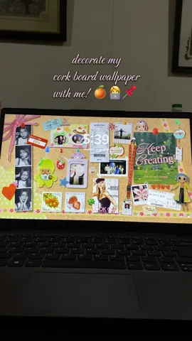 my take on the cork board wallpaper trend! also an excuse to personalize everything i can so i could stay motivated through college 🤓🎀 #corkboardwallpaper #desktop #scrapbookjournal #college #fypシ 