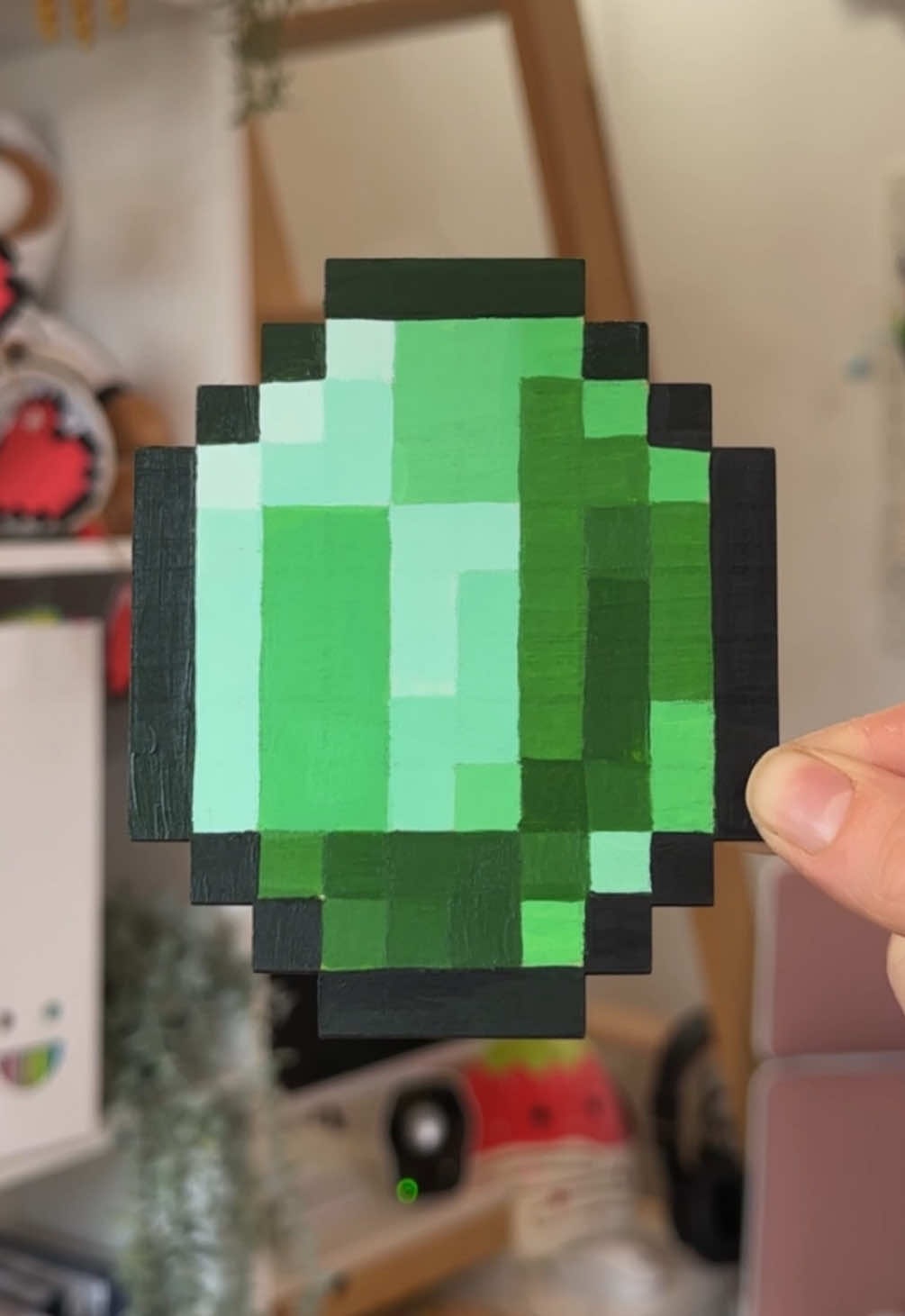 Making a minecraft EMERALD in real life! ⛏️ #DIY #fyp #minecraftdiy #minecraftirl #painting 