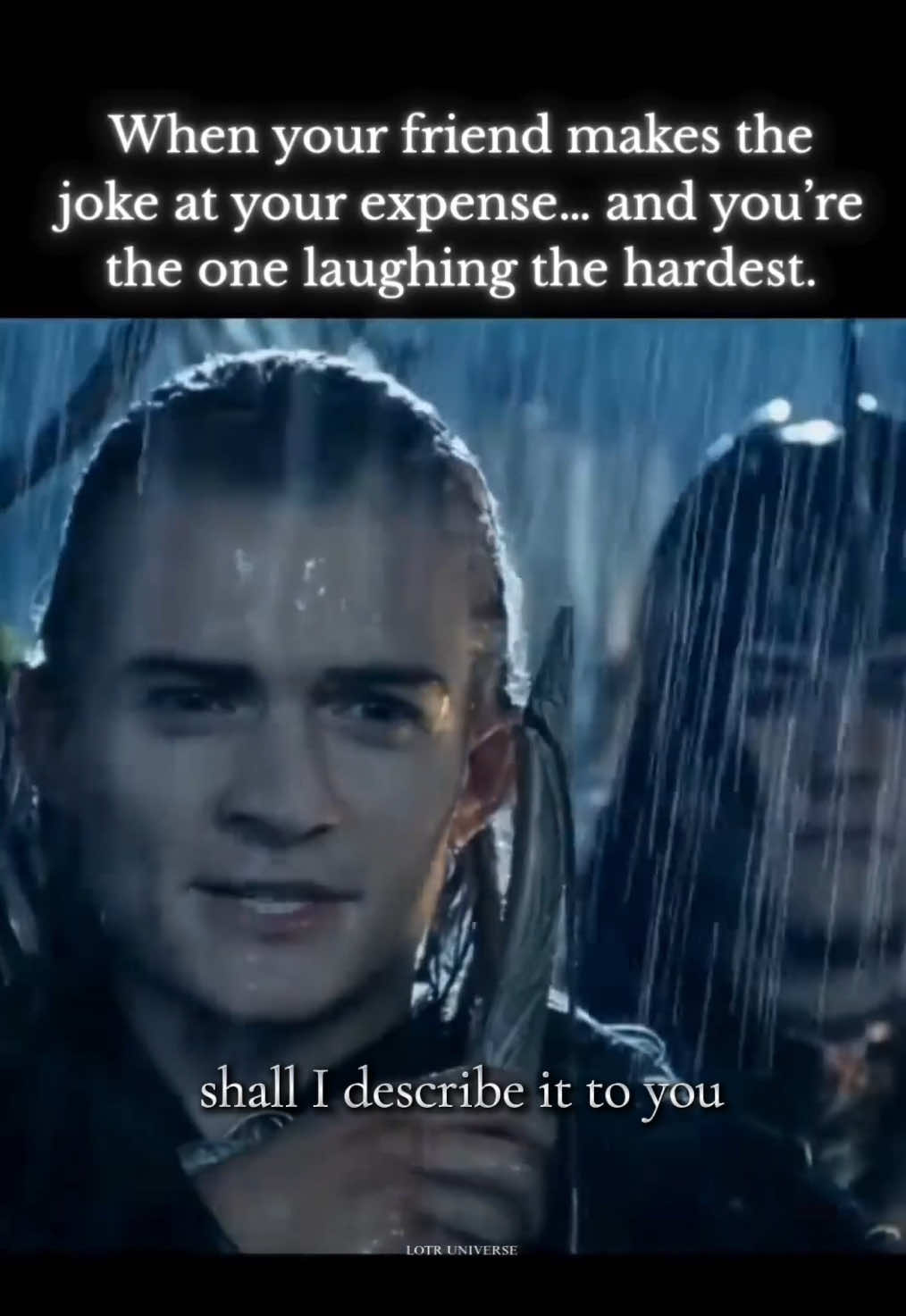 Everyone must have experienced this at least once… When your friend makes the joke at your expense… and you’re the one laughing the hardest. 😂 #lotr #lordoftherings #legolas #trend #viraltiktok 