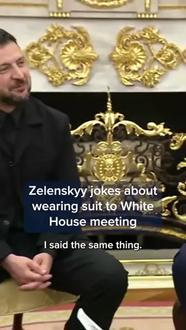 Ukrainian President Volodymyr Zelenskyy joked with President Donald #Trump and reporters about wearing a suit to Monday's meeting at the White House. The Ukraine leader eschewed a jacket and tie during his first visit to the White House in February, when reporter Brian Glenn for the conservative network Real America’s Voice asked, “Why don’t you wear a suit?” This time around, #Zelenskyy appeared in the Oval Office wearing an all-black suit, and Glenn, in a callback, said he looked “fabulous.” Zelenskyy shot back that Glenn was wearing the same suit again — prompting a big laugh from the room. Read more at the #linkinbio or tap on your screen. #CNBC