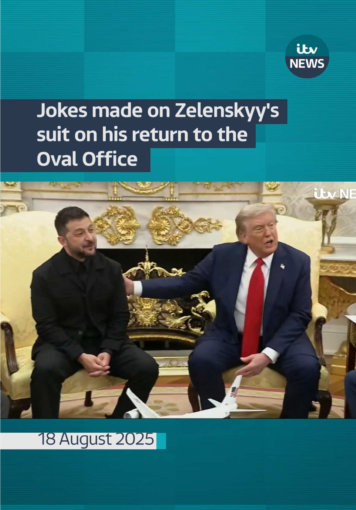 In a more cordial meeting, Zelenskyy thanks Trump and jokes about wearing suit on return to the Oval Office. Trump said there was a “good chance” of ending the war through these meetings #itvnews 
