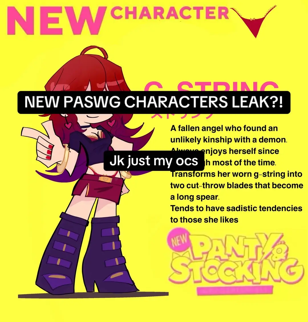 My paswg ocs! This is oike my fourth time uploading because I keeping forgetting to add something 😭😭 new to this posting stuff lol. If you’ve seen this already no you haven’t. #paswg #paswgoc #pantyandstocking #oc #fyp 