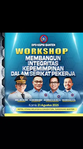 WORKSHOP MEMBANGUN INTEGRITAS KEPEMIMPINAN DI BUKA OLEH GUBERNUR BANTEN.  Memang luar biasa DPD KSPSI BANTEN di bawah kepemimpinan bapak DEDI SUDARAJAT, S.H, M. H, M.M, CTA. Kader dan Anggota KSPSI prov BANTEN Diberikan pendidikan dan pelatihan ketenaga kerjaan, kepemimpinan, militansi, dll.  Semoga kegiatan ini bermanfaat bagi kita semua.  Terimakasih Pak Ketua... Sehat selalu.  salam djoang #banten #KSPSI #buruhbanten  @dedisudarajat @H. DEWA SK SH MKN @BANG OBOY 