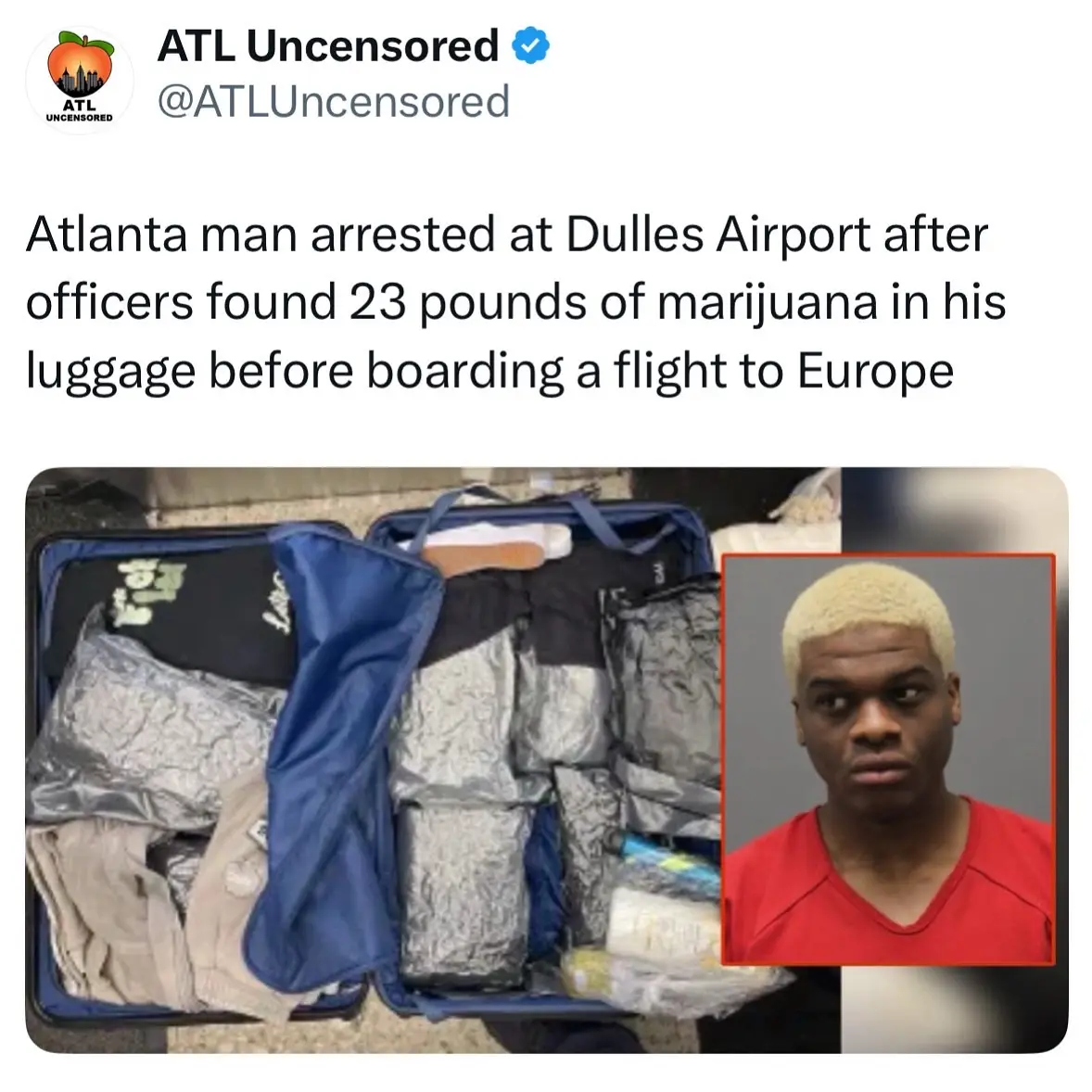 👀 CBP says an Atlanta man was stopped at Dulles Airport with 23 pounds of marijuana in his suitcase #atlanta #atl #atluncensored #news #fyp 