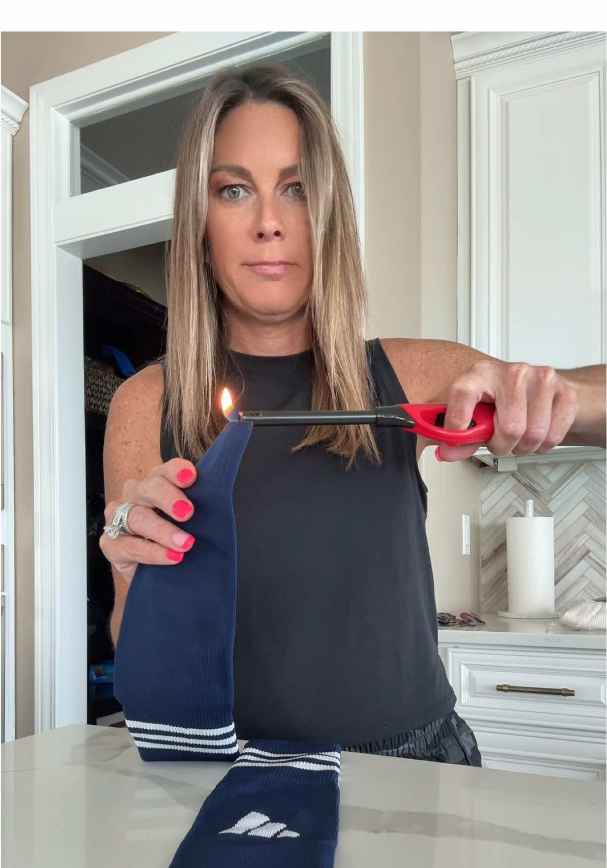 You might be a soccer mom if …..  You take brand new soccer socks, take the tags off & immediately cut them off & burn them …  Yes he has the pre-cut socks but he prefers dear ol’ mom do to wear over his grip socks 😂⚽️ @adidas  #Soccer #sportsmom #adidas #reallife #fyp 