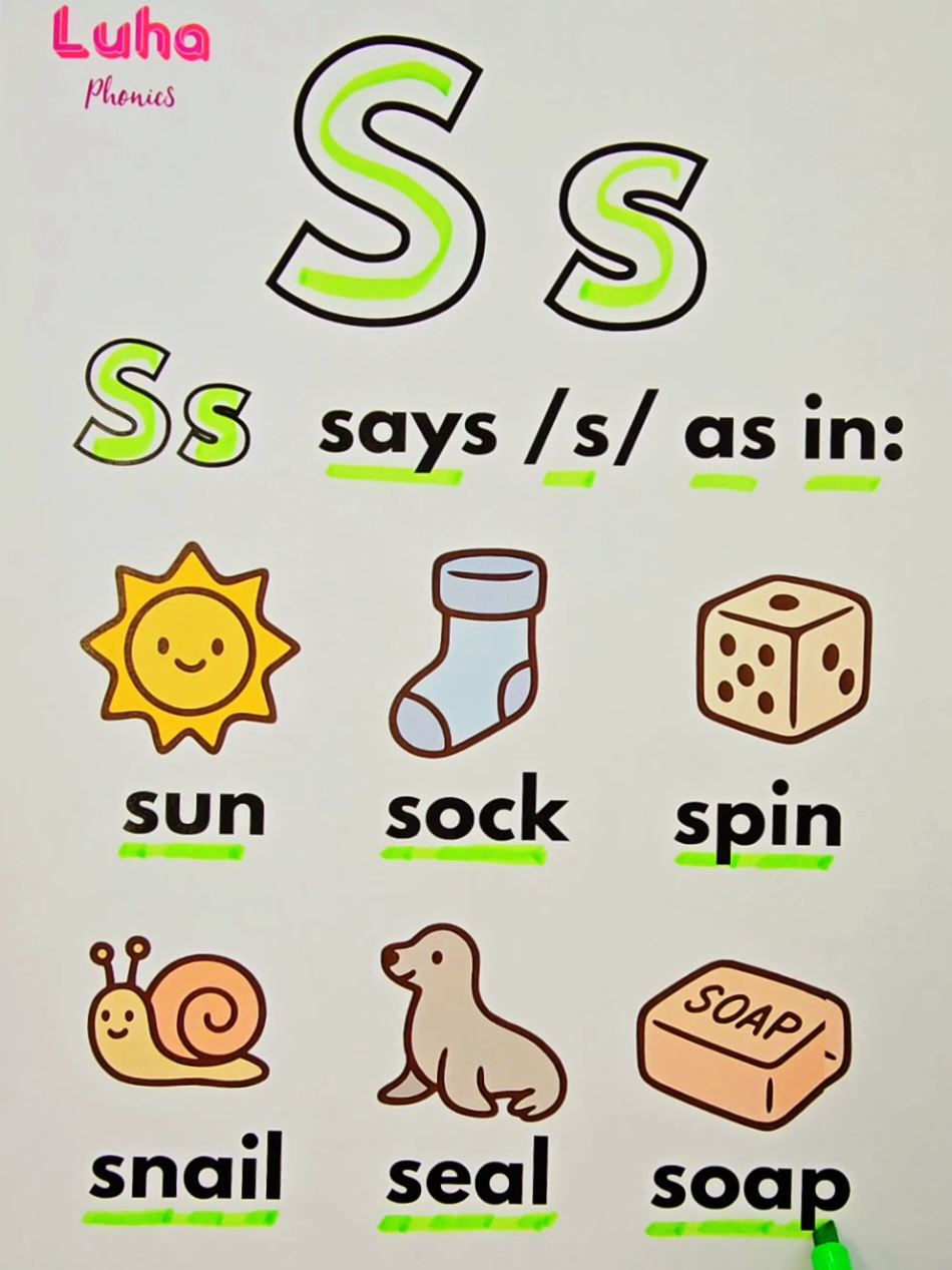 Let's learn some words that start with S!  #easyenglish #lettersounds #learnthealphabet #alphabet 