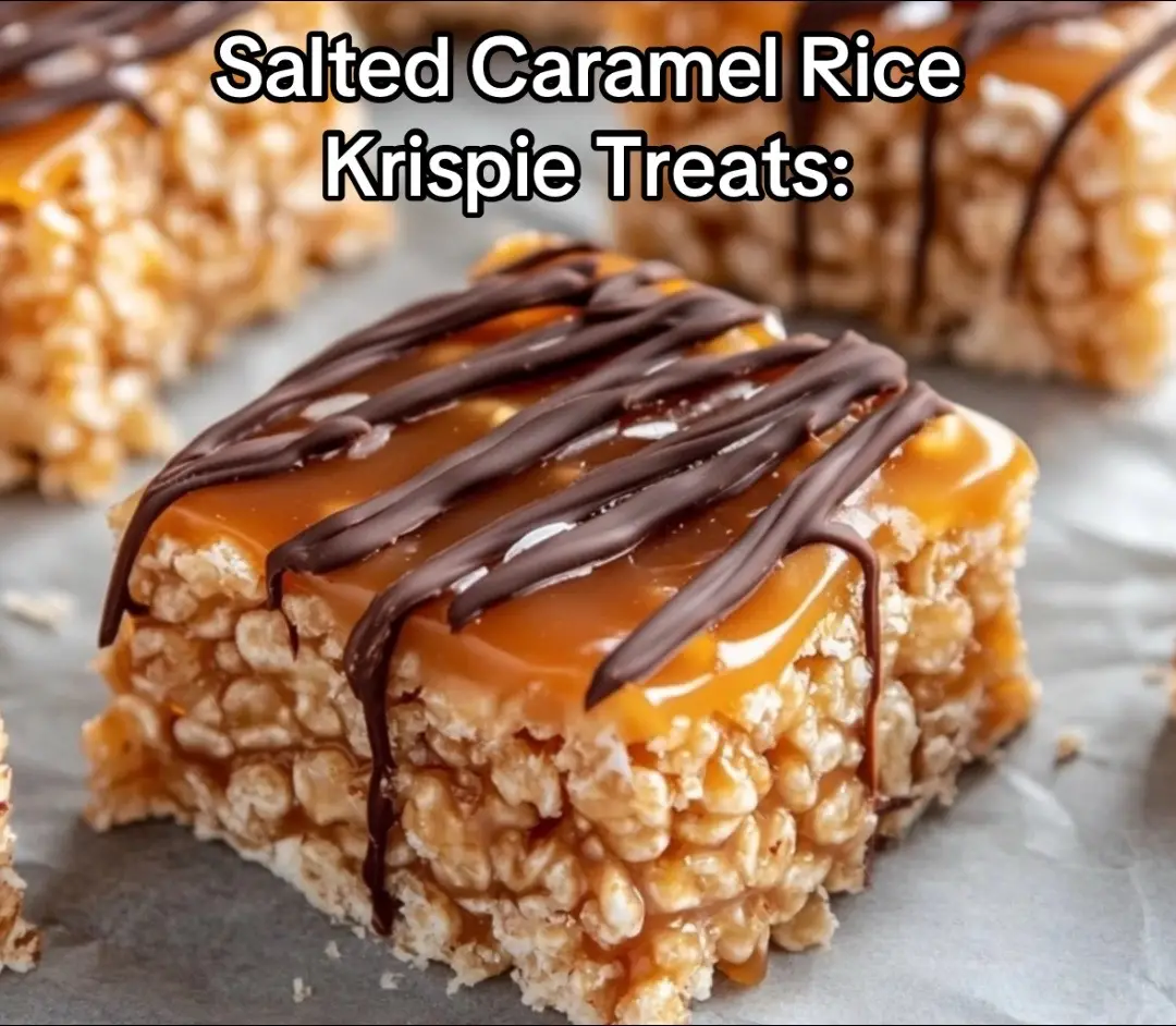 INGREDIENTS: • 5 tablespoons butter • 10 ounces marshmallows • 5 cups Rice Krispie cereal • 1 teaspoon vanilla extract • 10 ounces caramels or caramel bites, unwrapped • 1 (14-ounce) can sweetened condensed milk • 5 tablespoons butter (again, for the caramel) • 1/2 cup heavy cream • 6 ounces milk chocolate chips • Sea salt (for garnish) INSTRUCTIONS: • Prepare the Baking Dish: Start by buttering a 9×13-inch baking dish to ensure that your treats won’t stick. This will also help you to easily lift them out once they’ve set. • Make the Rice Krispie Base: In a large saucepan, melt 5 tablespoons of butter over medium heat.         • Once the butter has started to melt, add the marshmallows, stirring continuously. Keep stirring until the marshmallows are completely melted and smooth. Remove the mixture from the heat, then stir in the vanilla extract to add that deliciously fragrant layer of flavor. In a large bowl, add the Rice Krispie cereal. Pour the marshmallow mixture over the cereal and mix well, ensuring that every piece of cereal is coated in the gooey marshmallow goodness. Once thoroughly mixed, pour the Rice Krispie mixture into the prepared baking dish. Press it down gently to ensure an even layer. Set it aside to cool slightly. • Make the Salted Caramel Layer: In another saucepan, combine the sweetened condensed milk, 5 tablespoons of butter, and the unwrapped caramels. Melt over medium heat, stirring constantly to ensure the caramels dissolve completely into the butter and milk. Once melted and smooth, remove from heat. Pour the caramel mixture directly over the Rice Krispie base, spreading it out evenly to cover the treats completely. To finish off the caramel layer, sprinkle a generous amount of sea salt on top. This salt adds a contrast to the sweetness, enhancing the flavor profile of the entire treat. Allow the caramel to cool for about 15 minutes. • Make the Chocolate Drizzle: In a small saucepan, heat the heavy cream over medium heat until it just begins to bubble. Once it starts to simmer, remove from heat. Place the milk chocolate chips in a separate bowl and slowly pour the warm cream over them. Stir gently as you add the cream, allowing the chocolate to melt into the cream until it forms a smooth, thick sauce. If needed, continue to add the cream in small amounts until it reaches a drizzling consistency. Let the chocolate mixture cool for a few minutes, and then drizzle it generously over the caramel layer. • Add the Final Touches: After drizzling the chocolate, finish by sprinkling a little more sea salt over the top for that perfect balance of sweet and salty. The salt helps to cut through the sweetness and enhances the overall flavor. Allow the Salted Caramel Rice Krispie Treats to cool completely before slicing into squares. These treats are best enjoyed when they’re slightly chilled, as the caramel and chocolate layers set perfectly, making each bite a chewy, gooey indulgence. #Foodies 