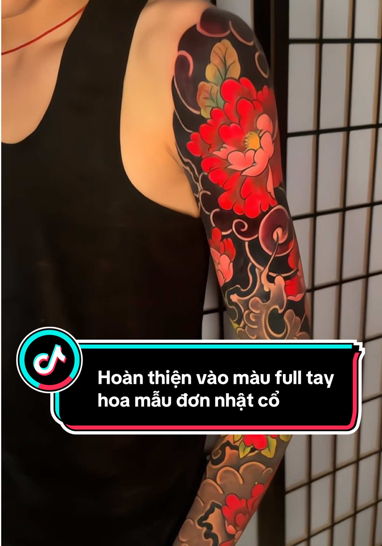 Hoàn thiện vào màu full tay hoa mẫu đơn nhật cổ #hinhxamdep #xamhinhnghethuat #xuhuong #tiktok #tattoo 