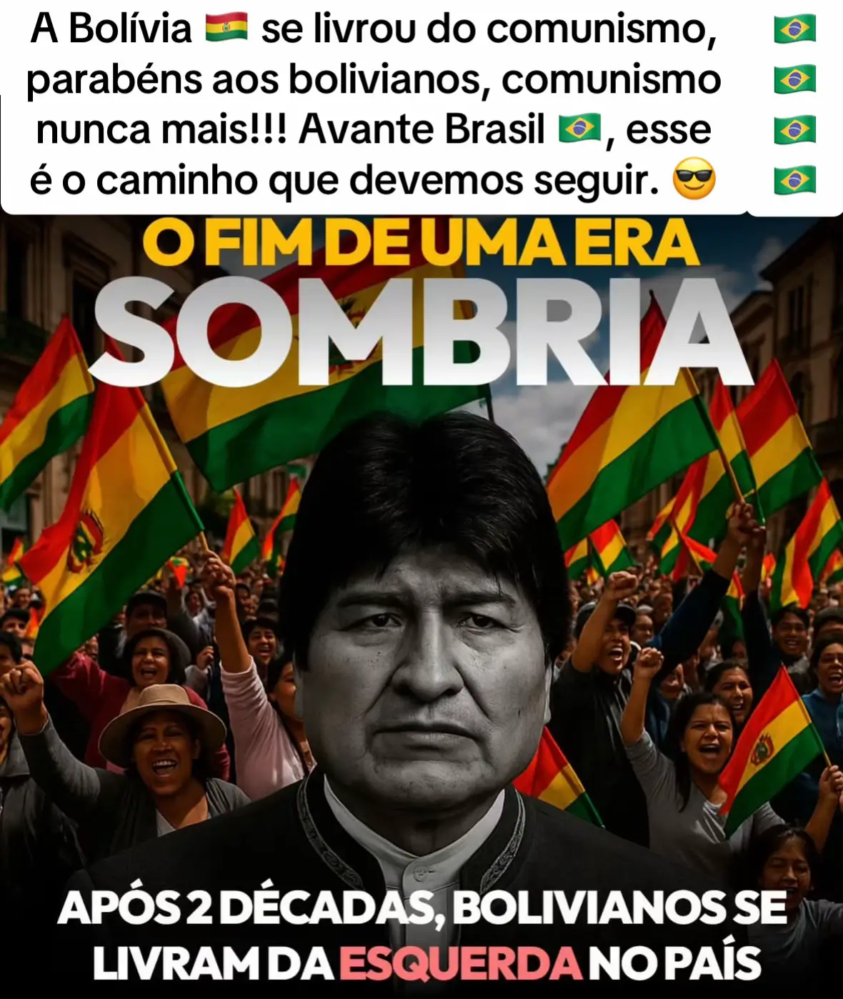 Nesse domingo mais um país na América Latina se livra do comunismo, o Brasil será o próximo país a se livrar dessa corja que quer destruir o Brasil 🇧🇷. #ForaLula  #foramoraes 