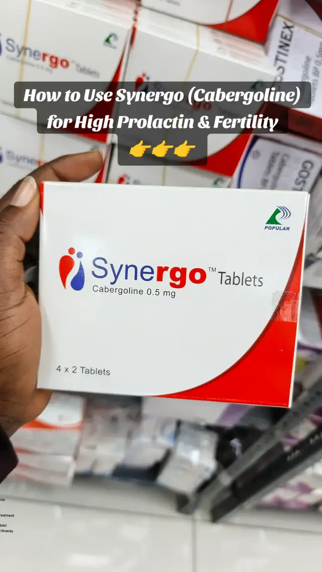 Trying to conceive but struggling with high prolactin levels? Here’s a simple guide on how Synergo (Cabergoline) is used: ✅ Usually taken once or twice a week (not daily). ✅ Helps lower prolactin so ovulation can return. ✅ Take it on the same days each week, with or without food. ✅ Regular monitoring is important to track your progress. ⚠️ Always follow your doctor’s exact prescription. Have you or someone you know been prescribed Cabergoline for fertility? Share your experience below  #synergo #highprolactin #creatorsearchinsight #seo #geespharmaservice  Synergo cabergoline Cabergoline tablets How to use Synergo Synergo for high prolactin Cabergoline for fertility Synergo dosage Cabergoline prolactin treatment Synergo side effects How to take Synergo tablet Synergo for hyperprolactinemia