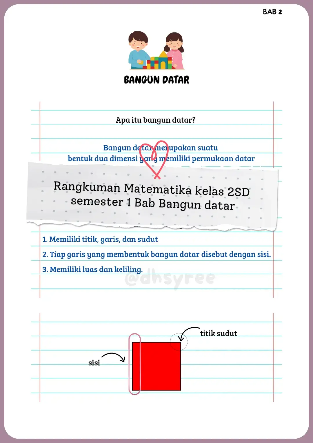 Rangkuman Matematika kelas 2SD semester 1 Bab Bangun datar #fyp #matematikamudah #kelas2sd #bangundatar #fyppppppppppppppppppppppp 