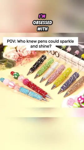 10pcs Glitter Beadable Pen Full Rhinestone Plastic Bead Ballpoint Pen Multicolor Fun Bling Retractable Beaded Writing Pen for DIY Craft Office Supplies 