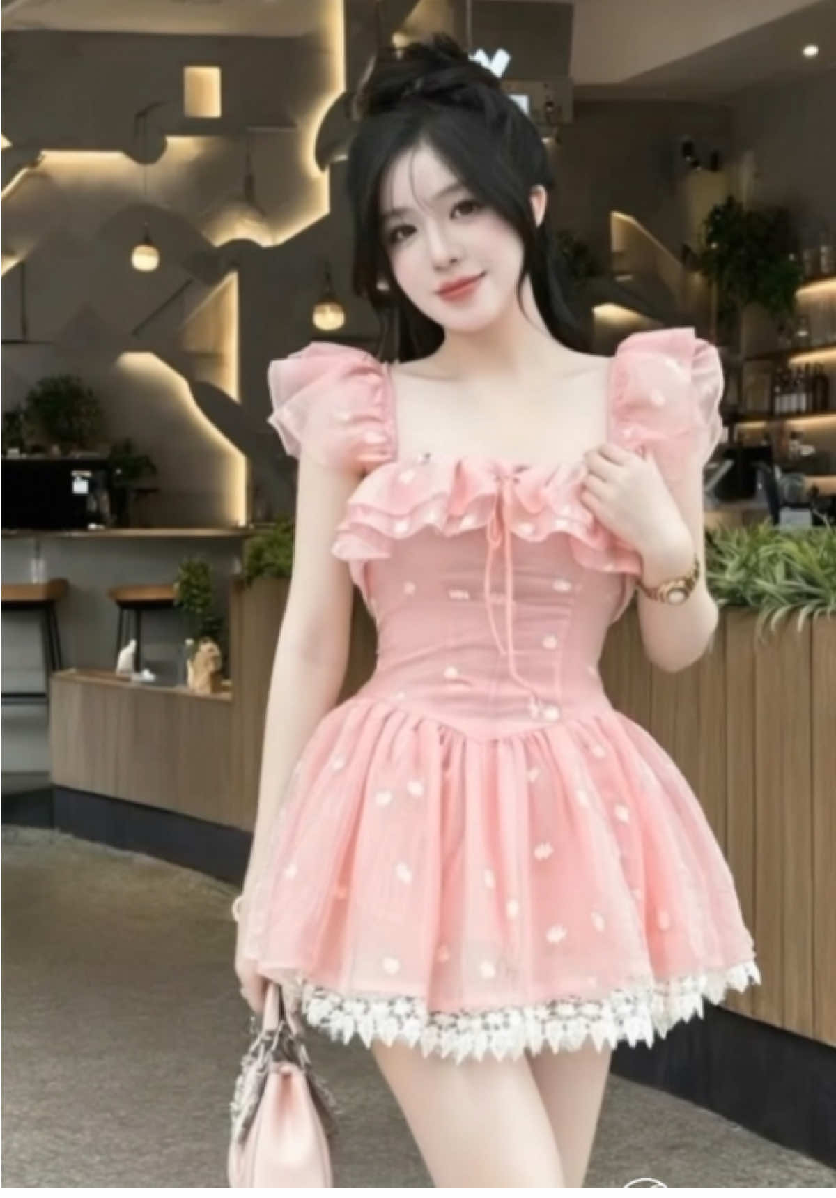 Váy chất tăm gãy phối ren dáng xoè cổ vuông tiểu thư xinh xắn ( có mút, có quần rời)