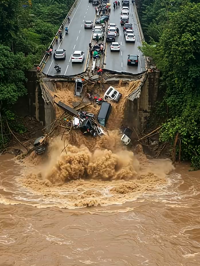 DETIK-DETIK JEMBATAN AMBRUK Mobil-Mobil Terjun ke Sungai Deras #viral #viralvideo #video #viralshort